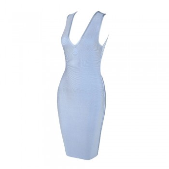 New Fashion 2020 Sexy V Neck Designer Light Blue Bandage Dress Women Sexy Backless Summer Party Dress
